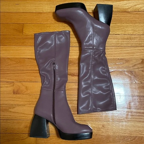 NWT Jeffrey Campbell Dauphin Knee-high Square-toe Heel Boots Size 10 Violet - Picture 9 of 16